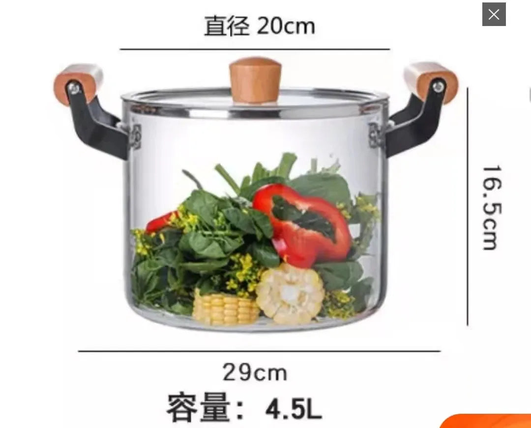 New Design Borosilicate Clear Glass Cooking Pot Cookware Set with Wood –  Luxe Luxury Home